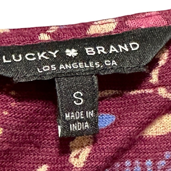 Lucky Brand Embroidered Floral Burgundy Long Sleeve Bohemian Lightweight Blouse - Picture 8 of 10
